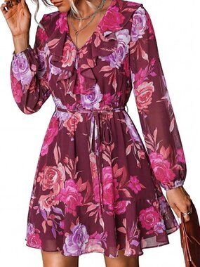 Floral Polka Dot Mini Dress with Belt - Cute Summer Dress for Women